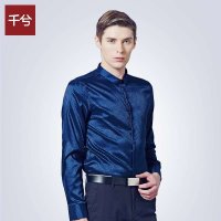 千兮320201男士长袖衬衫 亮面防皱商务衬衫潮男纯色衬衣 2015秋装