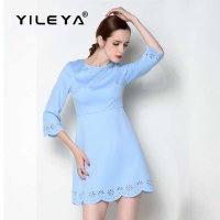 YILEYA2015短款圆领纯色镂空连衣裙DA15L019