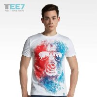 TEE7- 2015春夏款男装阿拉斯加酷熊圆领纯棉男士短袖t恤 半袖体恤T7D057 阿拉斯加酷熊白色