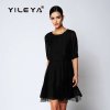 YILEYA2015纯色拼接网眼五分袖连衣裙D0344