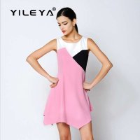 YILEYA2015撞色拼接不规则连衣裙D0352