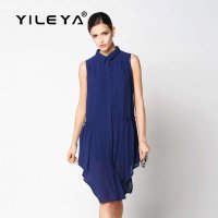 YILEYA2015翻领不规则雪纺连衣裙D0367