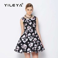 YILEYA2015小清新碎花缎面大摆裙DS15Y044