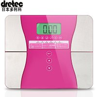 日本多利科(dretec)体重秤 体脂秤 超精准家用脂肪秤 超轻多功能便携电子秤BS-228PK 粉红色