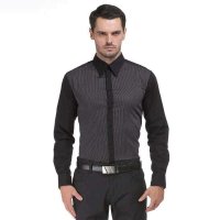 SMESSW2016A男款黑色拼接细条纹时尚长袖衬衫