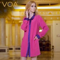 VOA 欧美时尚立领重磅真丝衬衫 中长款蚕桑丝长袖丝绸上衣女B115