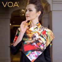 VOA 真丝围巾 新生代丝绸百搭丝巾喷绘桑蚕丝 水墨画披肩女P901