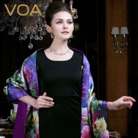 VOA 印花真丝围巾女加厚加绒 双面丝绸披肩桑蚕丝巾秋冬款P902