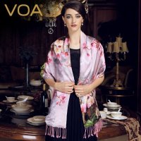 VOA 印花真丝围巾女加厚加绒 双面丝绸披肩桑蚕丝巾秋冬款小桃仙P902