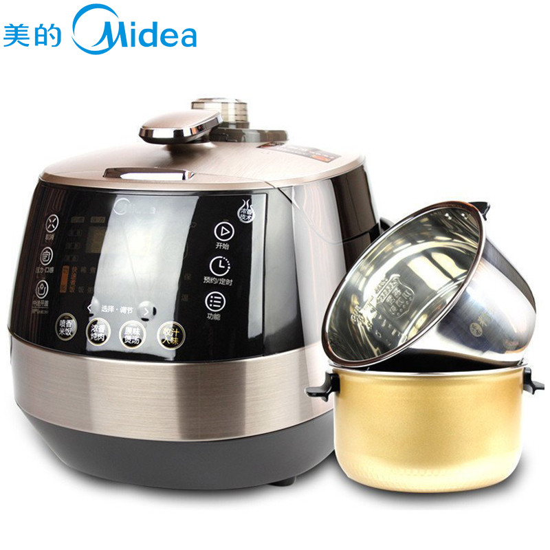 美的(Midea)电压力锅 PSS5051P 5L 一锅双胆 带提手不锈钢复合加厚内胆 韩式电脑版高压锅 电饭煲高清大图
