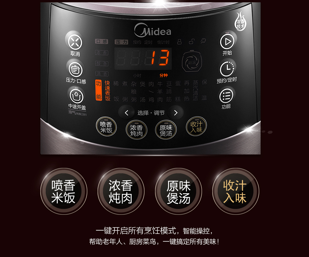 美的(Midea)电压力锅 PSS5051P 5L 一锅双胆 带提手不锈钢复合加厚内胆 韩式电脑版高压锅 电饭煲高清大图