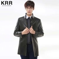 KRR KRRF001-1男士立领黑色中长款皮衣