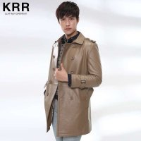 KRR KRRF002-2 男士翻领棕色中长款皮衣