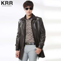 KRR KRRF003-2 男士棕色翻领中长款皮衣