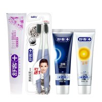 舒客(Saky)立体劲白牙膏套装65g*2+炭丝能量牙刷*2+防蛀固齿牙膏140g