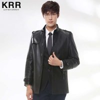 KRR KRRF004-1 男士黑色立领常规皮衣