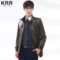 KRR KRRF004-2 男士棕色立领常规皮衣
