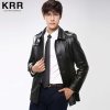KRR KRRF005 男士黑色翻领中长款皮衣