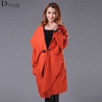 DNGR秋冬季女装毛呢外套宽松翻边领中长款开衫欧美式时尚羊毛大衣Y-1255