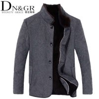 DNGR秋冬季男装毛呢大衣中长款貂领商务绅士休闲单排扣尼克服外套L-1401