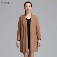 DNGR秋冬季女装时尚新款女装毛呢外套翻边领开衫中长款双面羊绒大衣161255-1