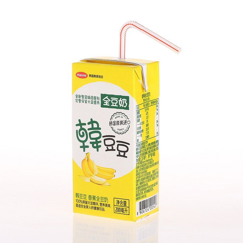 韩国原装进口早餐豆奶 韩豆豆全豆奶香蕉口味 即饮豆浆饮料植物蛋白饮品 整颗大豆研磨 香蕉口味200ml*6盒
