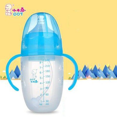 小不点全硅胶奶瓶240ml宝宝宽口径防摔防胀气储奶瓶带吸管手柄