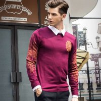 皇英格男士羊毛衫圆领10117酒红