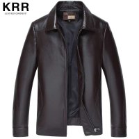 KRR2015新款男式皮衣海宁真皮皮衣男修身短款机车皮夹克翻领外套