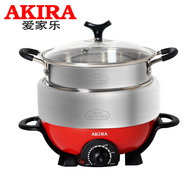 新加坡爱家乐(AKIRA)KM-B28/SG电火锅 3升电蒸锅304 不锈钢家用电热锅分体