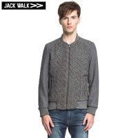 毛料前片针织纽花罗汉领毛料茄克 JACKWALK C0143014中灰