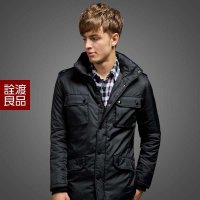 诠渡良品男士冬季中长款修身立领抗寒棉衣外套82396