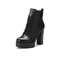 名典冬季新款粗高跟系带马丁靴时尚女靴M53917101