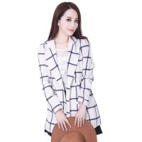 爱丽缇2015秋装新款时尚韩版西装领毛呢外套女格子中长款修身大衣