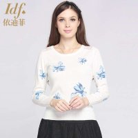 百合印花女式甜美针织套头衫