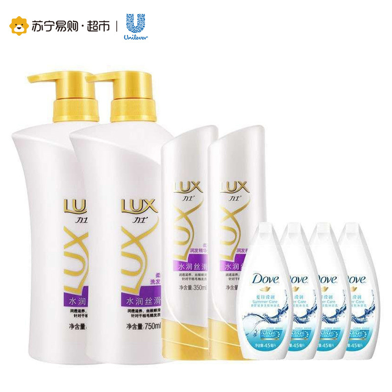力士水润丝滑洗发乳 750ml*2+力士水润丝滑润发精华素350ml×2+多芬滢润沐浴乳45ml*4