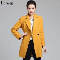 DNGR秋冬季女装时尚毛呢外套中长款翻领纯色风衣式羊毛大衣15213