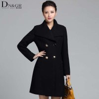 DNGR秋冬季女装双面羊绒大衣双排扣修身时尚英伦风衣式毛呢外套002