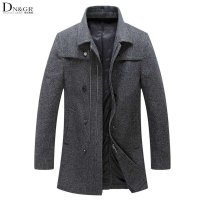DNGR秋冬季毛呢男士外套翻领纯色时尚商务休闲中长款羊毛大衣2016013
