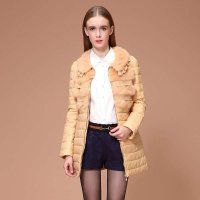 I'HAPPY海贝 兔毛拼接中长款羽绒服 17T11B754273