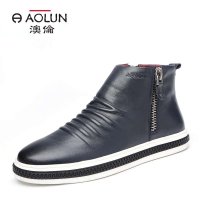 澳伦英伦时尚男靴子韩版潮流短靴真皮短筒靴拉链马丁靴  541401282 蓝色