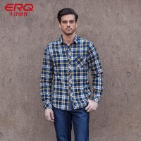 ERQ2015夏季男士休闲给衬衫青少年时尚流行条纹格子衬衣韩版潮潮