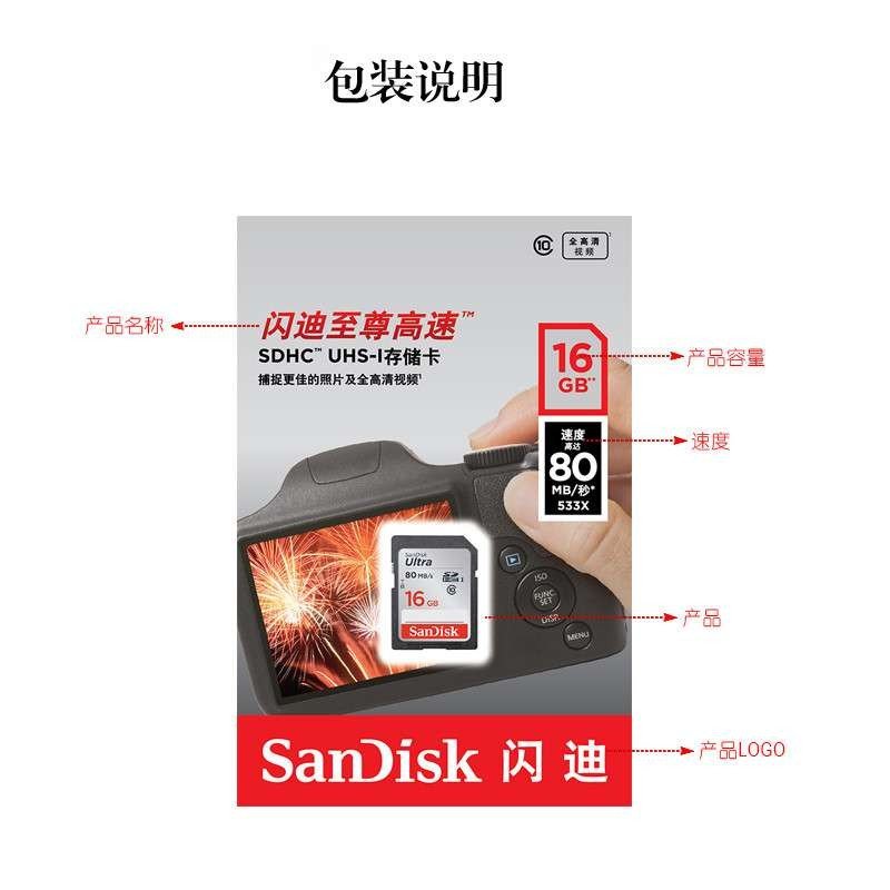 SANDISK(闪迪)SD 16G-NC(80M/S)Ultra系列存储卡高清大图