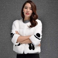 KRR 801-1 2015秋冬圆领兔毛皮草外套七分袖整皮兔毛短款