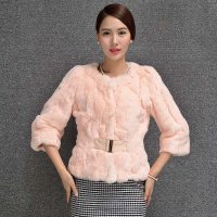 KRR S057-1 秋冬新款整皮兔毛皮草外套短款翻领