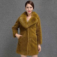 KRR 1507-2 韩版秋冬女士修身狐狸毛领兔毛皮草外套