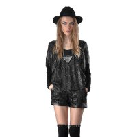 拓谷2015秋季女装欧美新款修身蝙蝠衫长袖休闲镂空上衣圆领