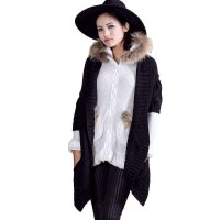 拓谷2015冬装新款中袖针织外套宽松女士不对称下摆毛衣开衫51487003B2005
