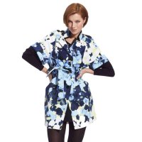 斯尔丽女装花色单排扣系带白底兰花风衣 0A022