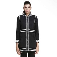 Maxtina玛仙娜秋冬中长款螺纹收腰拉链棒球服立领夹克外套AFWCNJ85黑色